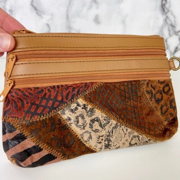 Vintage 80's Animal Print Patchwork Small Zipper Pouch - Picture 2 of 6